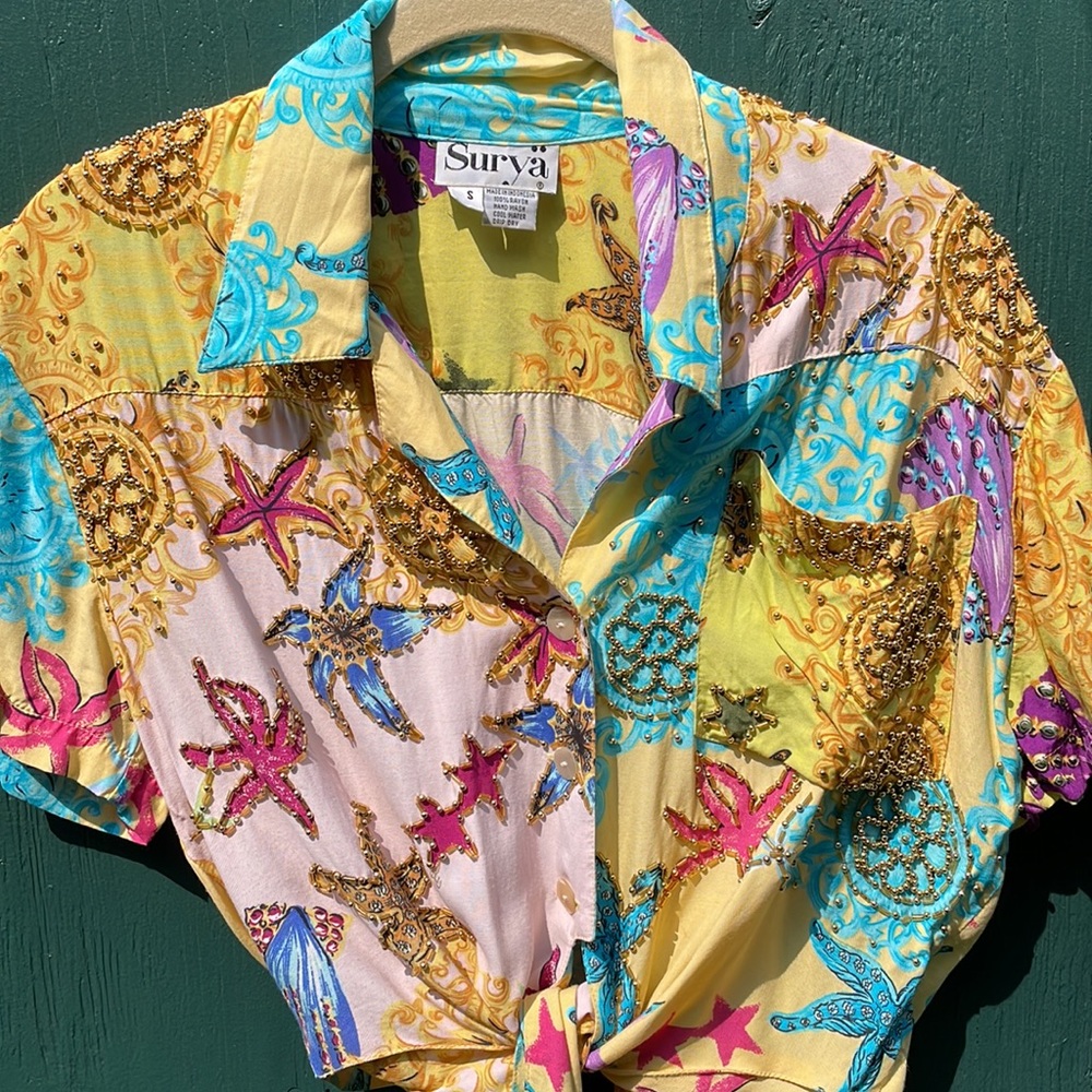Tie-front summery embellished top from Surya, size S - Picture 3 of 5